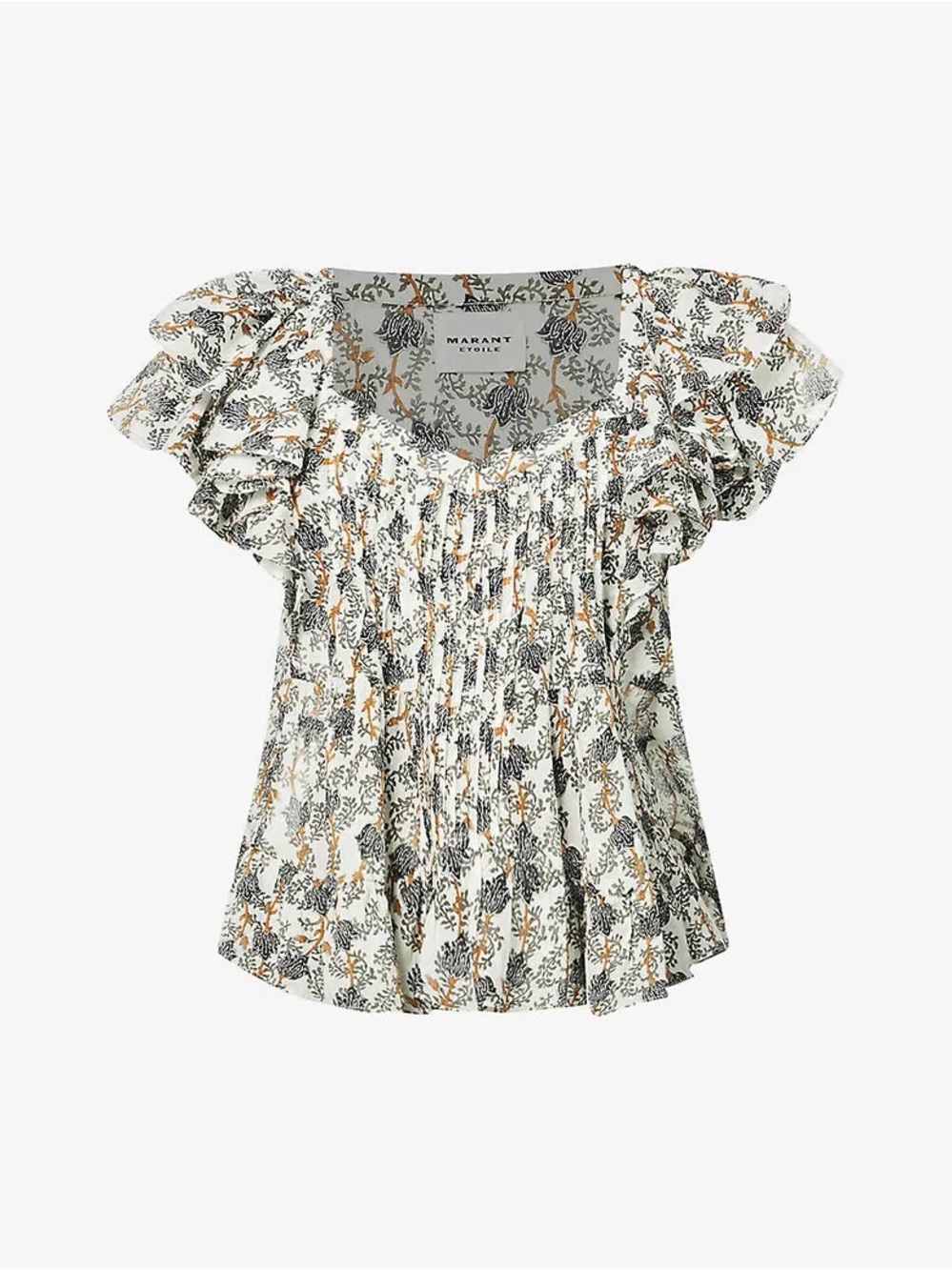 Isabel Marant Cream Floral Smocked Ruffle Sleeve Top